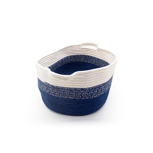 Cesto Decor Redondo Azul/Branco Corda Algodão 45x27cm