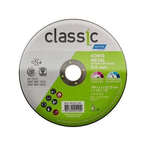 Disco Norton de Corte Standard para Aço e Inox 180mm — Ref. 66253371106