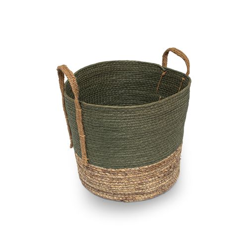 Cesto Casa OK 37x32Cm G Palha Natural e Verde VH219530