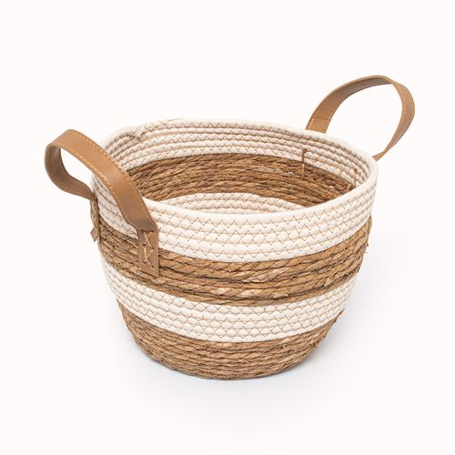 Cesto Casa OK 25x22Cm P Palha e Algodao Bege e Branco VH219580