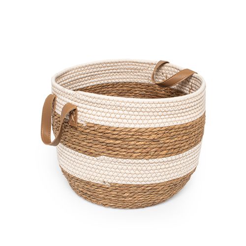 Cesto Casa OK 36x30Cm G Palha e Algodao Bege E Branco VH219580