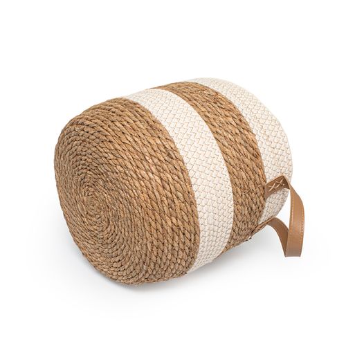 Cesto Casa OK 36x30Cm G Palha e Algodao Bege E Branco VH219580