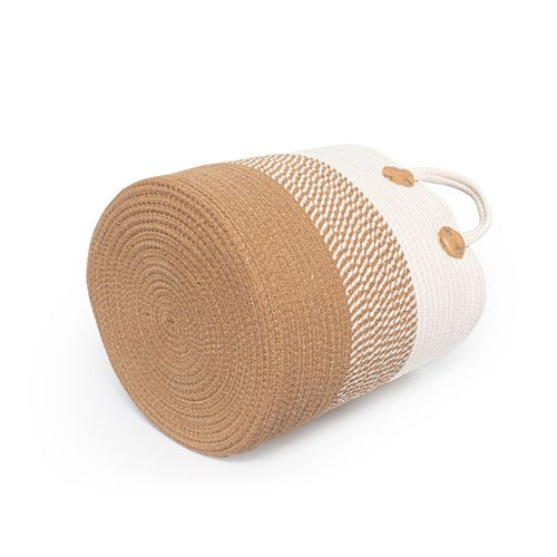 Cesto Casa OK 34x33Cm M Cordas de Algodao Bege Branco YG19-C12