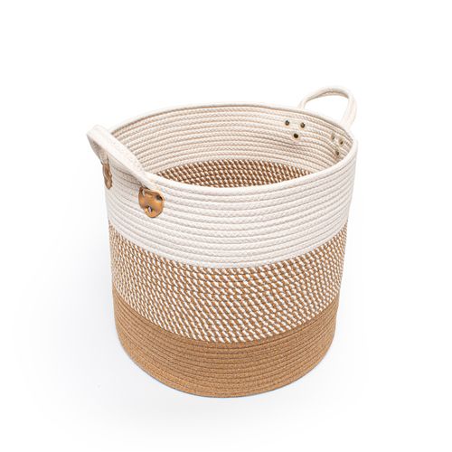 Cesto Casa OK 38x35Cm G Cordas de Algodao Bege Branco YG19-C12