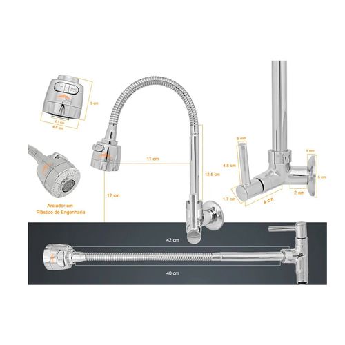 Torneira Sigma 1168 Cozinha Parede Bica Articulado Flex Gourmet Jr Cromado 40570710