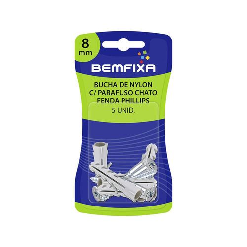 Bucha Bemfixa Nylon 08mm com Parafuso PH CCG Cartela 05 Peças 3224
