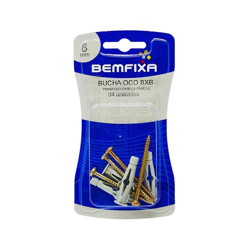 Parafuso Bemfixa PH CPA 4X50mm C/Bucha Oco 6mm Cartela 04 pecas 3431