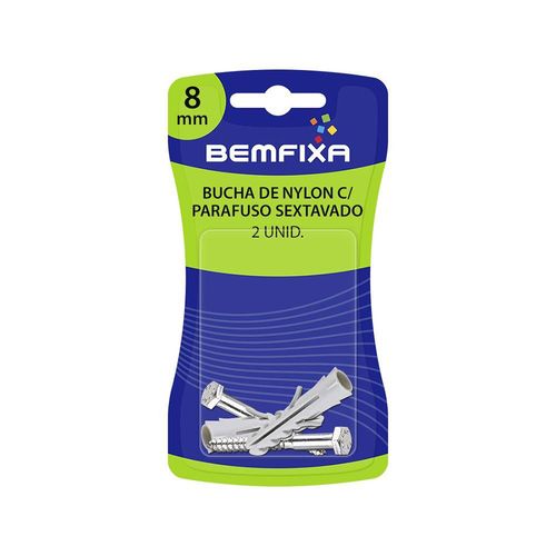 Parafuso Bemfixa  Sextavado 08Mm C/Bucha Cart.02 Pecas 2697