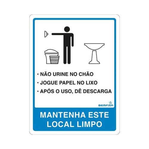 Placa Bemfixa 15X20 Instr.Banheiro Masculino Poliester 6678