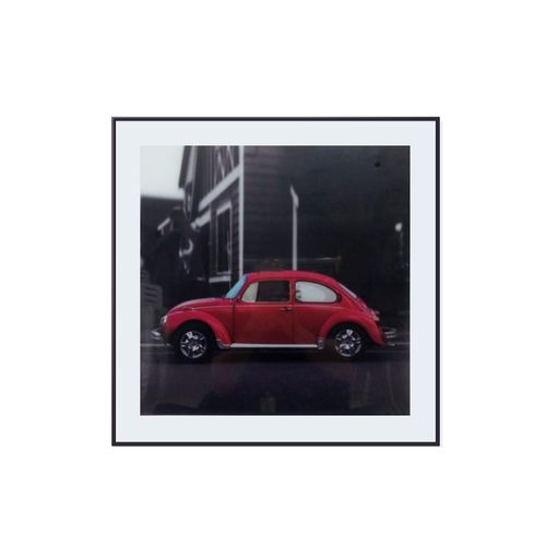 Quadro Casa Ok Vidro 50x50Cm Fusca Vermelho Cromo Ok-80603