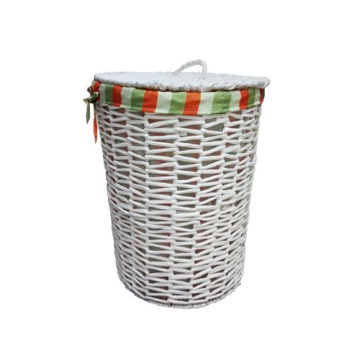 Cesto P/Lavanderia Decor 48x38 Branco Tecido Listra Marrom 13C-082/1 M