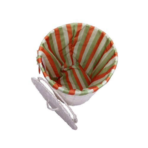 Cesto P/Lavanderia Decor 48x38 Branco Tecido Listra Marrom 13C-082/1 M