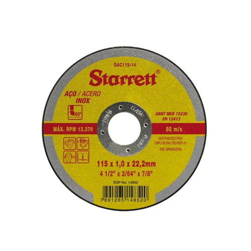 Disco Corte Starret Aco 2T 115x1,0x22,2mm DAC115-14