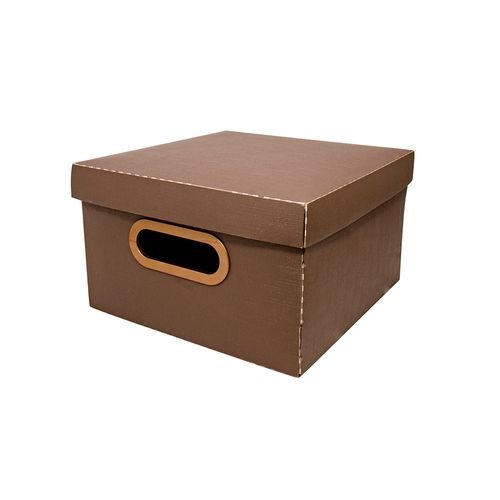 Caixa Organizadora Protea Quadrado Linho P 25x25x15 Marrom 2