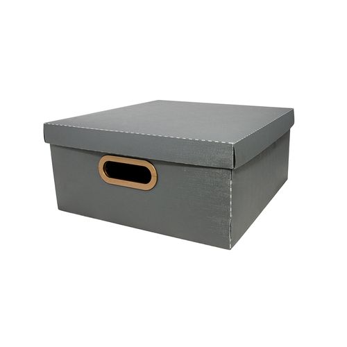 Caixa Organizadora Protea Quadrado Linho G 35x35x16 Grafite