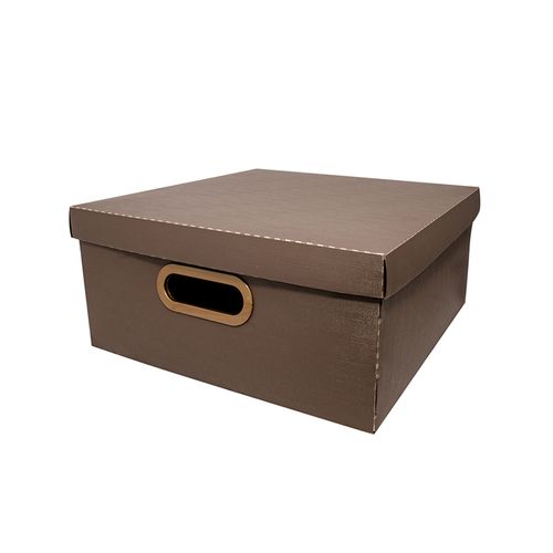 Caixa Organizadora Protea Quadrado Linho G 35x35x16 Marrom 2