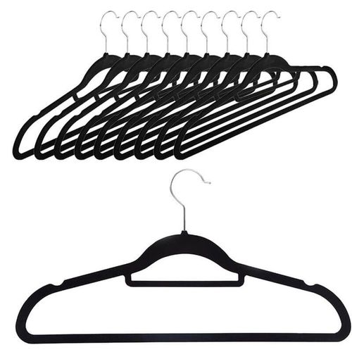 Cabide Decor Veludo Kit 10 Pecas Preto 45X23,5X0,6Cm Zb001