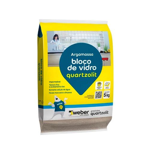 Argamassa Quartzolit Fixobloc 5KG Branca para Assentamento Rejuntamento Bloco Vidro