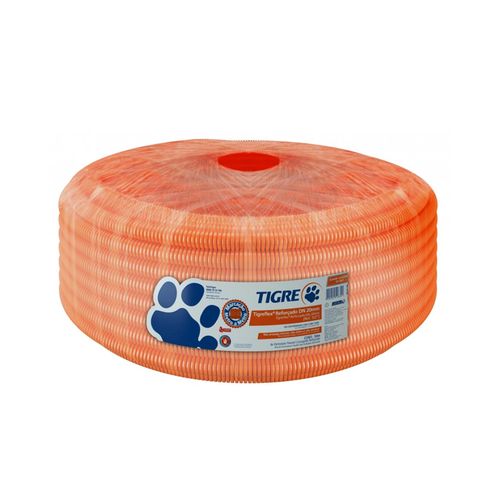 Mangueira Corrugada Tigre Flex Reforçada Laranja 25mm Rolo 50 Metros 14211250