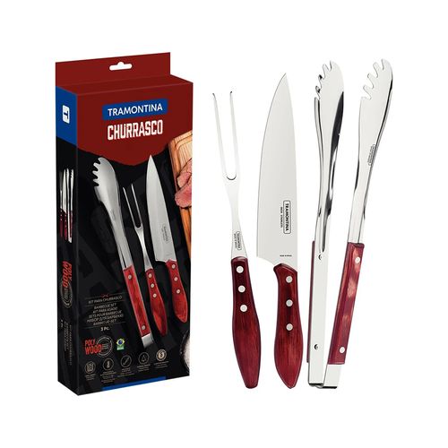 Conjunto Churrasco Tramontina Polywoods Vermelho 3 Peças 21198/761
