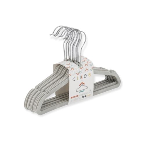 Kit Oikos 10 Cabides Infant Veludo Toqzinho Cinza LAV01112CZ
