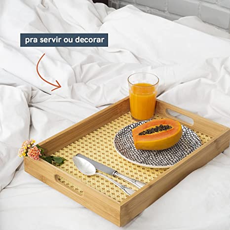 Bandeja Oikos Bambu com Palha Retangular 39cm MES01845NAT