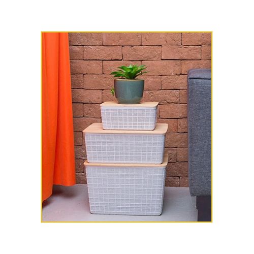 Caixa Oikos Organiza com Tampa Bambu 12L Branco LAV01835BR