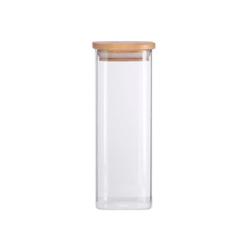 Pote Vidro Oikos Flat Tampa Bambu Quadrada 400ml Coz01782Nat