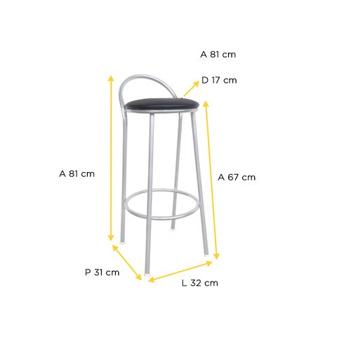 Banco Metalnew com  Encosto 67cm Prata Preto 2447