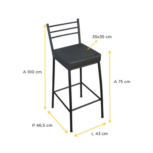 Banco Metalnew Paris 75cm Preto Preto 3000