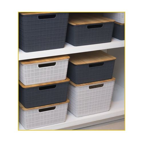 Caixa Oikos Organiza com Tampa Bambu 18 Litros Cinza Lav01836Czc