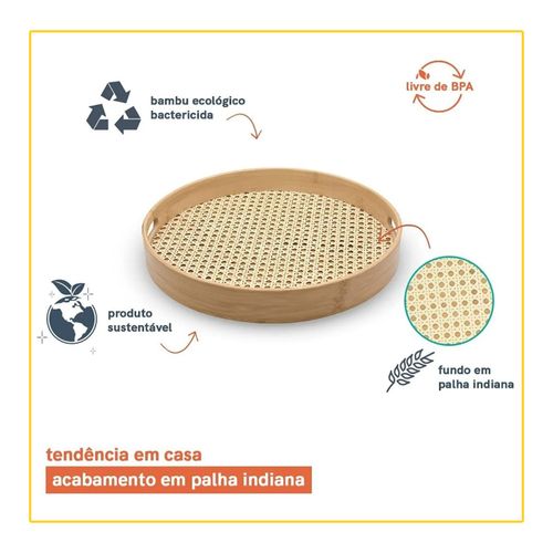 Bandeja Oikos Bambu com Palha Redonda 35cm MES01308NAT