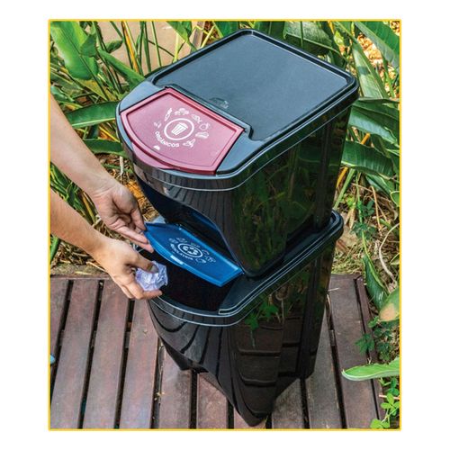 Kit Lixeira Plasutil Reciclavel E-Black Org Empilhavel 20L/3