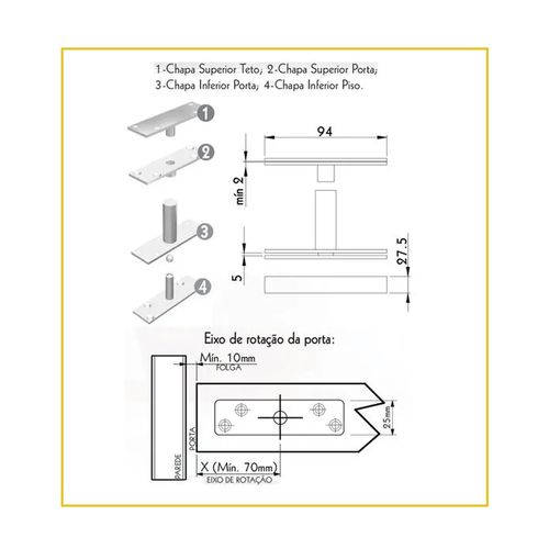 Pivo Geris Pivotante Inox para Porta 100Kg H142IP
