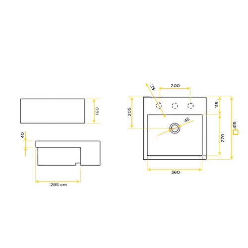 Cuba Deca L-83C Semi-Encaixe Quadrada com Mesa com Toalha 17 Branco