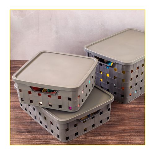 Caixa Organizador Plasutil com Tampa Fita 15 Litros Cinza 15030