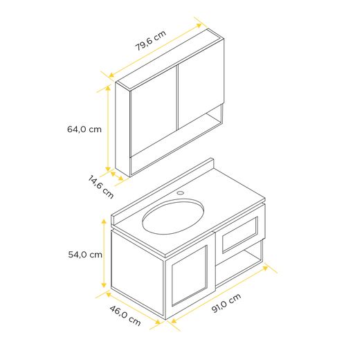 Kit Gaam Verre 800 com Espelho Tampo Suspenso NC.VD 200140