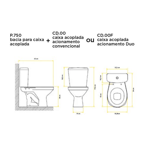 Bacia Deca Aspen P.750.95 para Caixa 95 Ebano