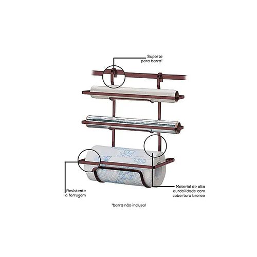 Suporte Future para Rolos Papel Toalha/Aluminio/PVC para Barra Reta BRZ 2801BZ