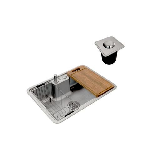 Cuba Docol Inox Massima 64x44x20Cm com Válvula 4,5'' Escovado com Acessórios Lixeira 01611616