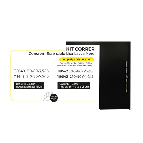 Kit Correr Concrem Essenziale Lisa Lacca Nero 210X90X7,5-15 BI.3857