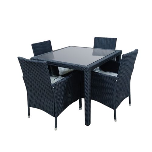 Conjunto Mesa com 4 Poltronas Casa Ok Madri Ratan Preto