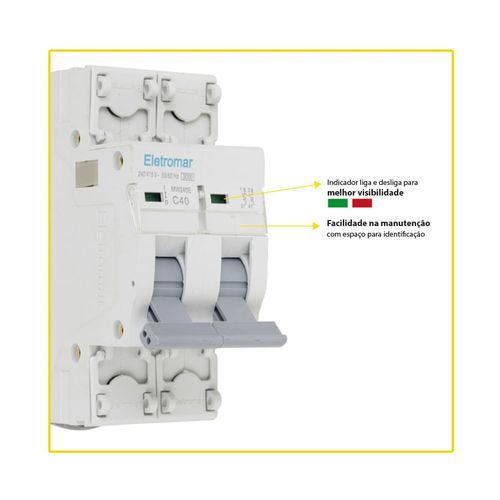 Disjuntor Eletromar Din Bipolar Curva C 4A MW204E