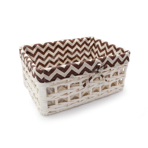 Cesto Decor 44x33cm Branco com Tecido Zig Zag