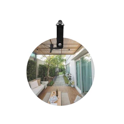 Espelho Reduna Stan Redondo Slim com Couro 450mm Alça Preta PD0722