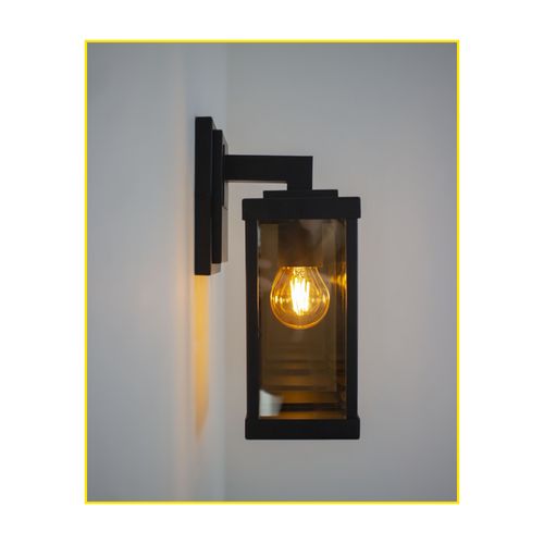 Arandela Metaldomado Retrô Quadrada P 30x11x15cm 1xE27 Preto Fosco com Vidro — Ref. 5520P.03