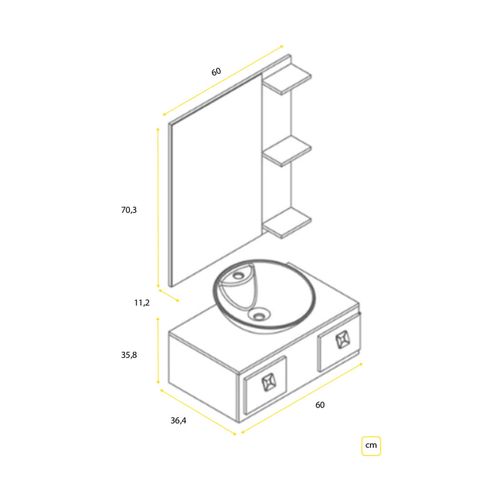 Bancada Gaam Essenza 600 com Tampo De Vidro Br/Bz 0959.20.85