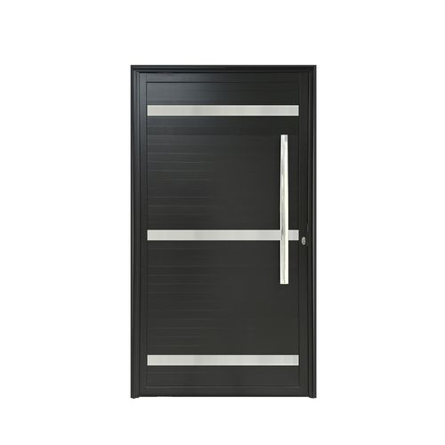 Porta Alumínio MGM 220x120x8Cm Preta Pivotante Lambri Friso com Puxador ID 230479 - Direita - Alumínio