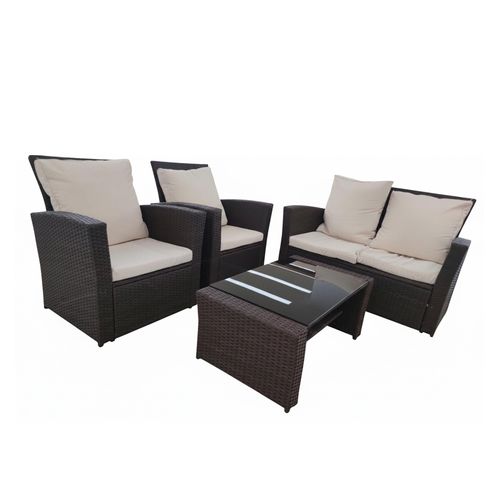 Conjunto Mesa Centro e 3 Poltronas Casa Ok Roma Ratan Marrom