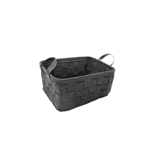Cesto Cinza/Couro Sintetico Decor M 34X24X16cm 791370